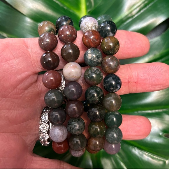 chunky 10mm indian agate elastic handmade healing bracelet - Picture 3 of 4